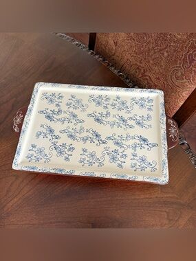 Temp-tations by Tara Blue Floral Lace Rectangle Serving Tray 15"x9.75”